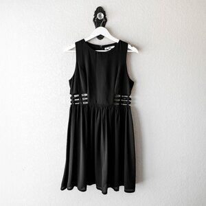 Ya Los Angeles Black Sleeveless Dress Sz Large Cutout Waist, Fit & Flare, LBD